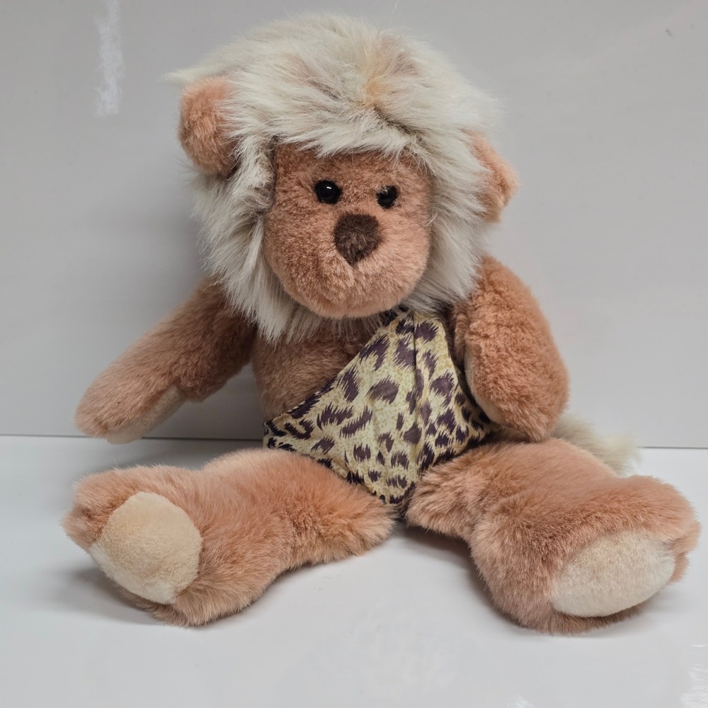 Vintage 1990 GUND Tarz Caveman Lion Plush Stuffed Animal 12" Leopard Loincloth